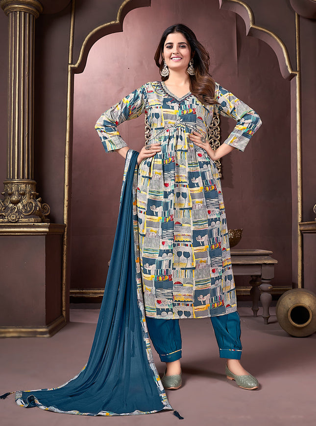 Multicolor Rayon Readymade Alia Cut Salwar Kameez