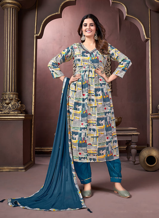 Multicolor Rayon Readymade Alia Cut Salwar Kameez