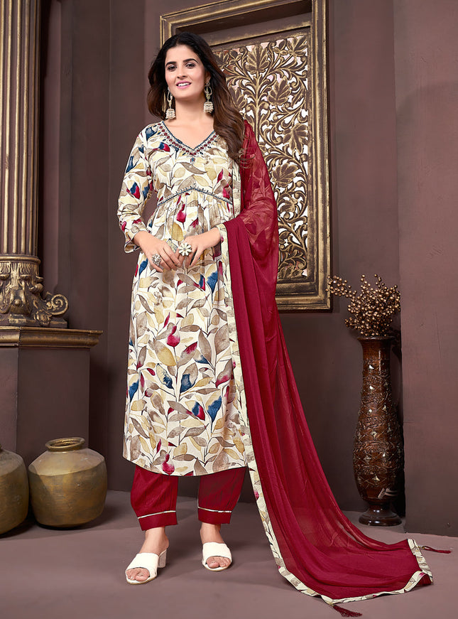 Multicolor Rayon Readymade Alia Cut Salwar Kameez