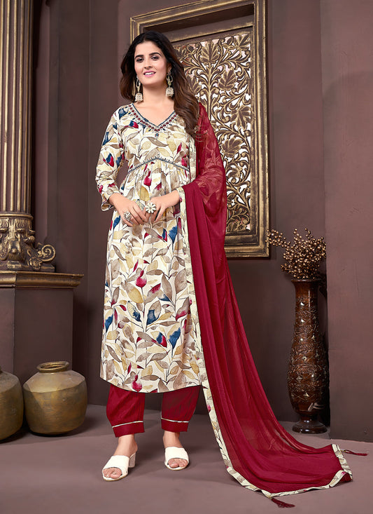 Multicolor Rayon Readymade Alia Cut Salwar Kameez