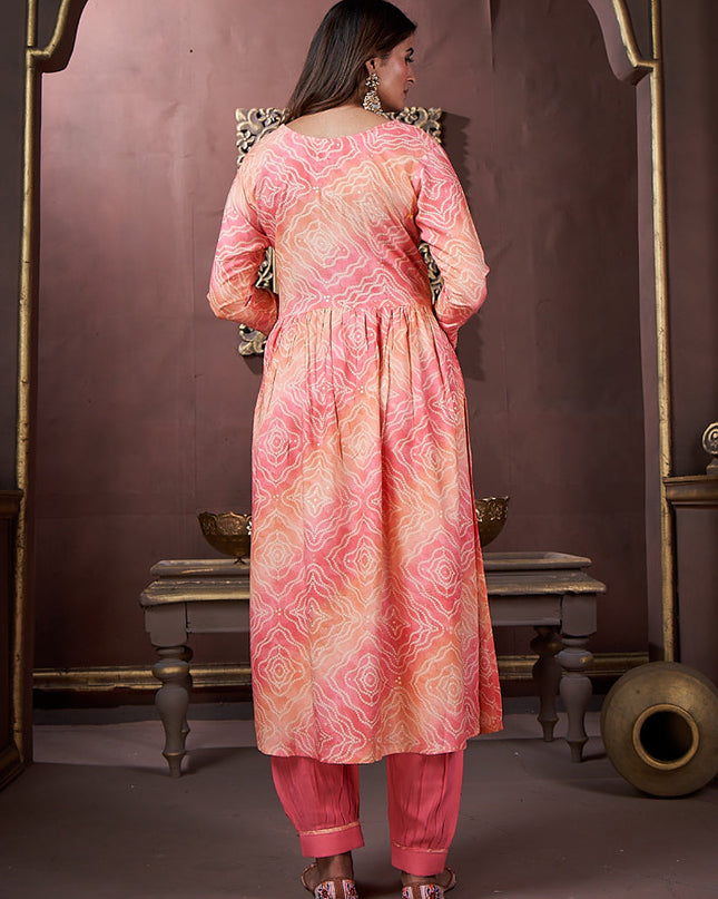 Coral Pink Rayon Readymade Pant Kameez Suit