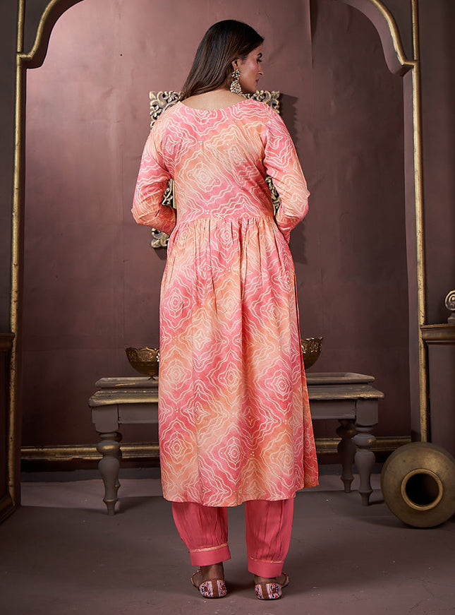 Coral Pink Rayon Readymade Pant Kameez Suit