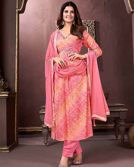 Coral Pink Rayon Readymade Pant Kameez Suit