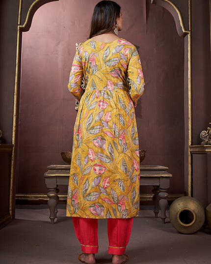 Mustard Yellow Rayon Readymade Pant Kameez Suit