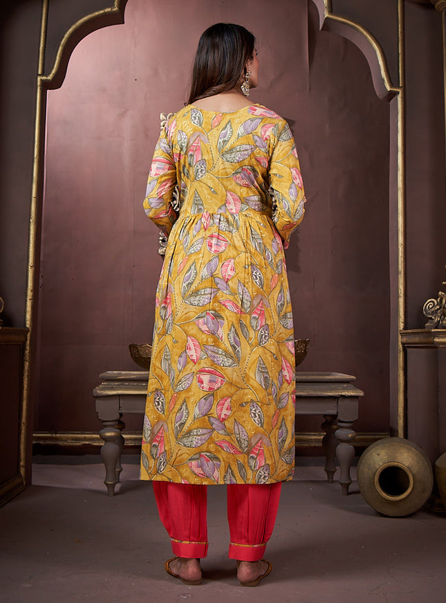 Mustard Yellow Rayon Readymade Pant Kameez Suit