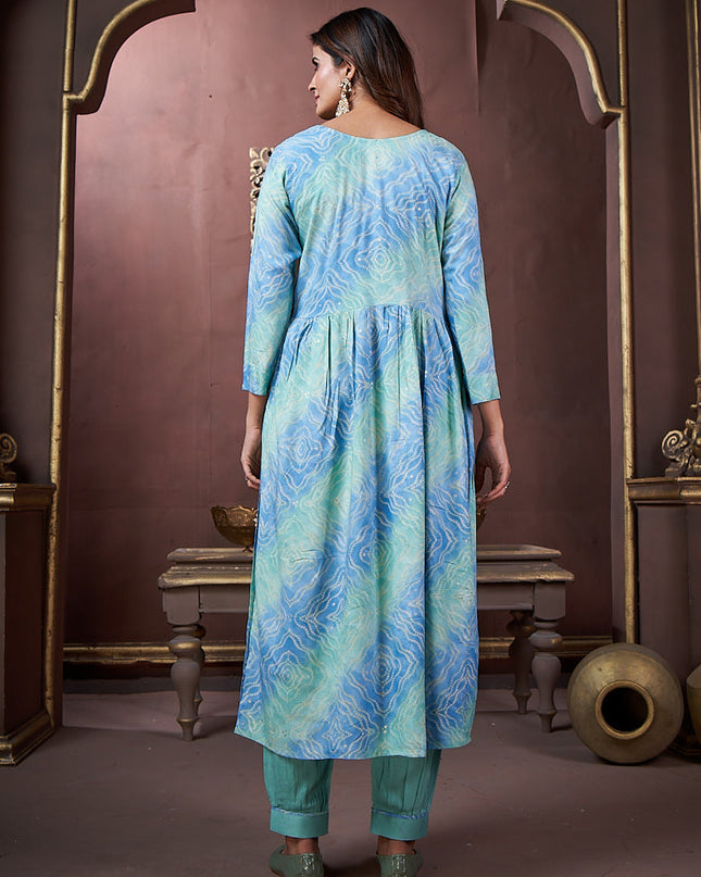 Sky Blue Rayon Readymade Pant Kameez Suit