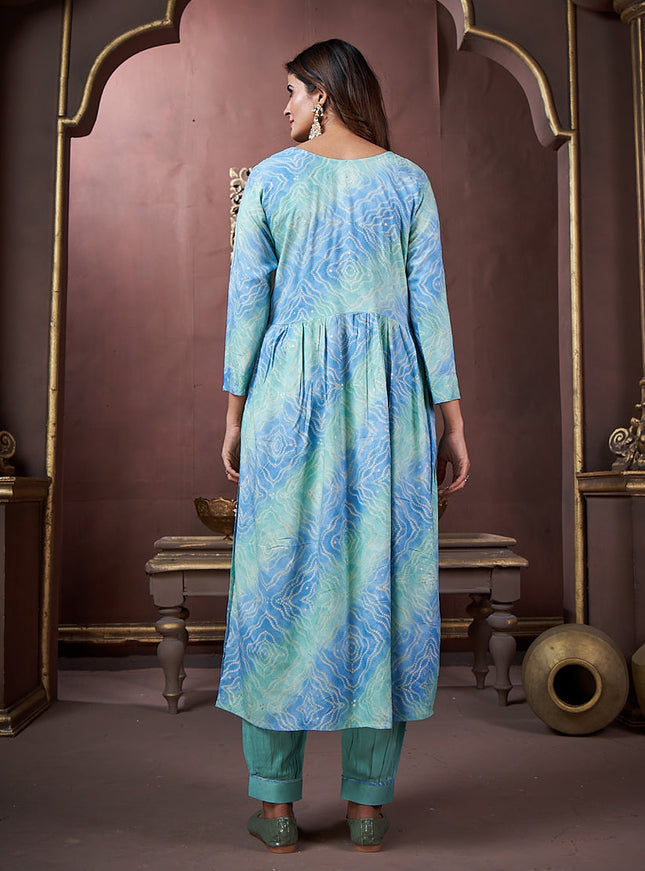 Sky Blue Rayon Readymade Pant Kameez Suit