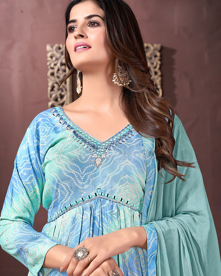 Sky Blue Rayon Readymade Pant Kameez Suit