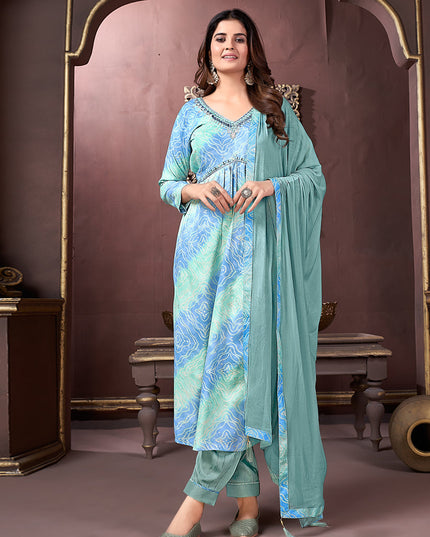Sky Blue Rayon Readymade Pant Kameez Suit