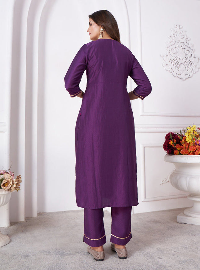 Purple Silk Sequins Embroidered Pant Kameez Suit