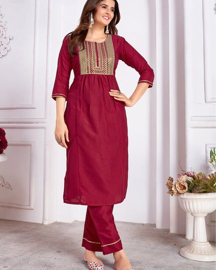 Maroon Silk Sequins Embroidered Pant Kameez Suit