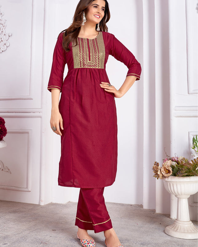 Maroon Silk Sequins Embroidered Pant Kameez Suit