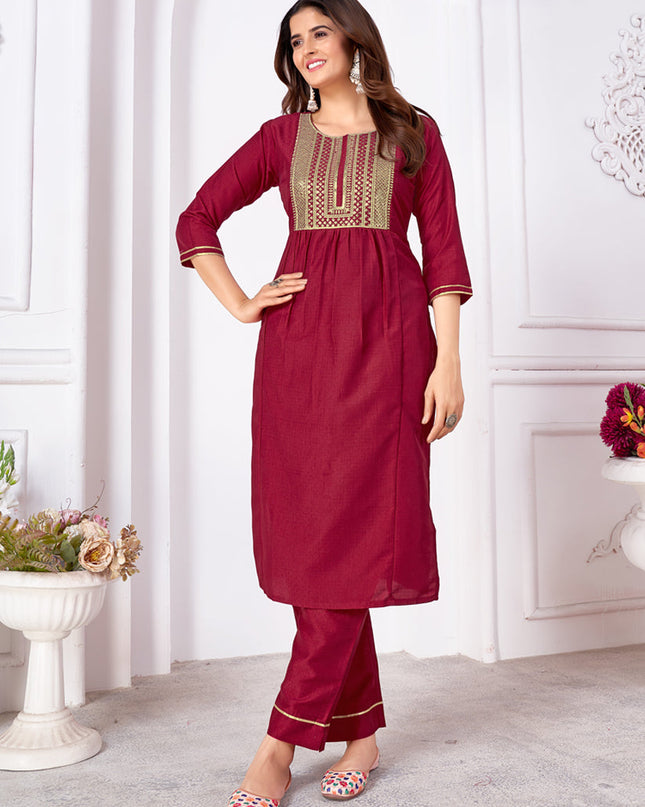 Maroon Silk Sequins Embroidered Pant Kameez Suit