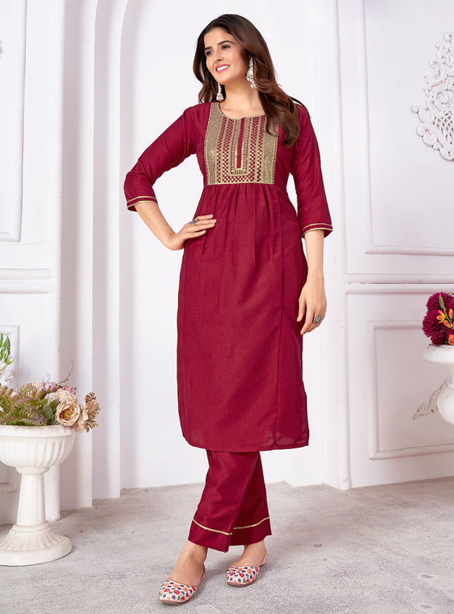 Maroon Silk Sequins Embroidered Pant Kameez Suit