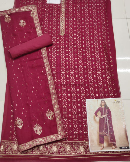 Sweet Magenta Georgette Embroidered Trouser Kameez Set