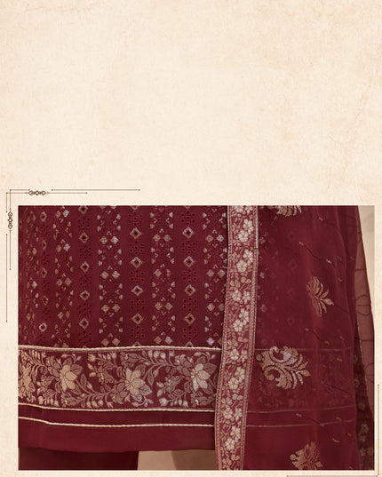 Magnetic Maroon Georgette Embroidered Trouser Kameez Set