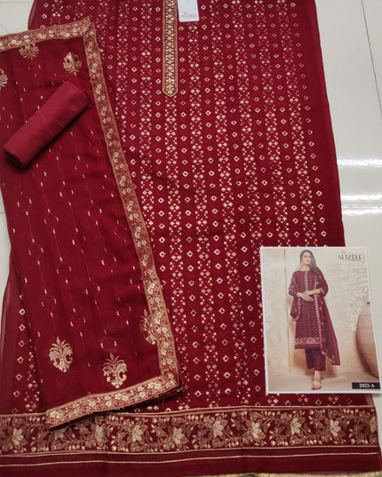 Magnetic Maroon Georgette Embroidered Trouser Kameez Set