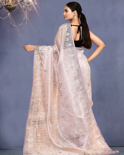 Lavender Jacquard Embroidered Designer Wedding Saree