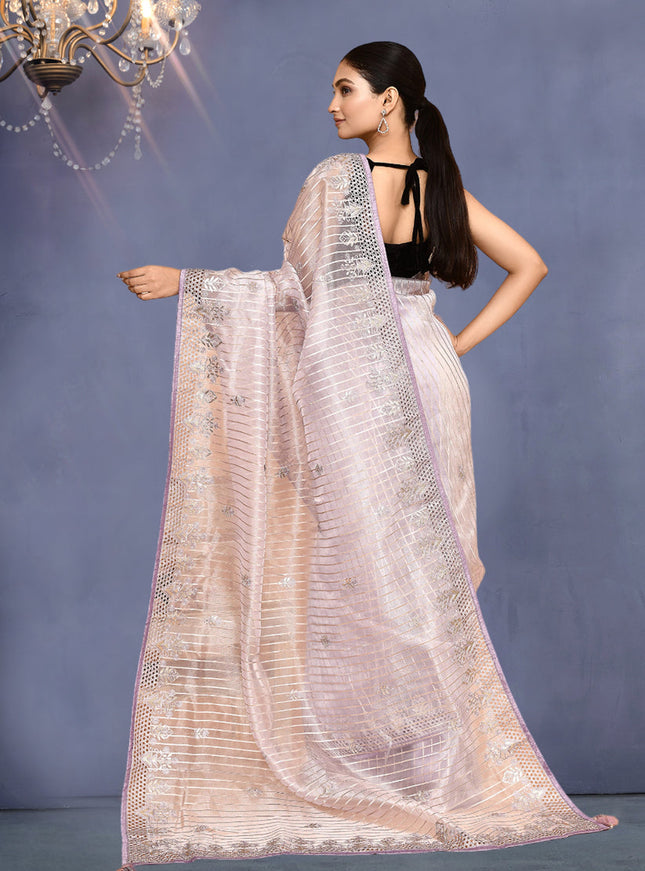 Lavender Jacquard Embroidered Designer Wedding Saree