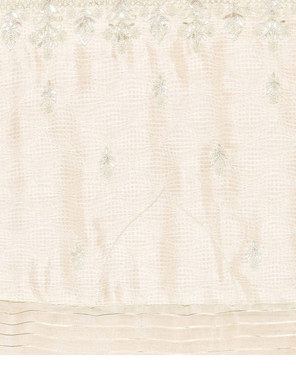 Cream Jacquard Embroidered Designer Wedding Saree