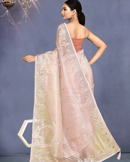 Blush Pink Jacquard Embroidered Designer Wedding Saree
