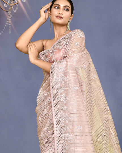 Blush Pink Jacquard Embroidered Designer Wedding Saree