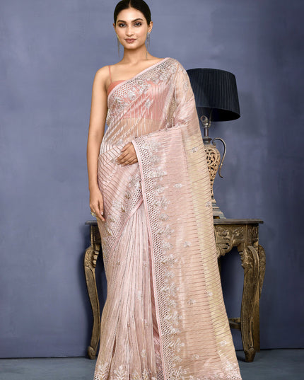 Blush Pink Jacquard Embroidered Designer Wedding Saree