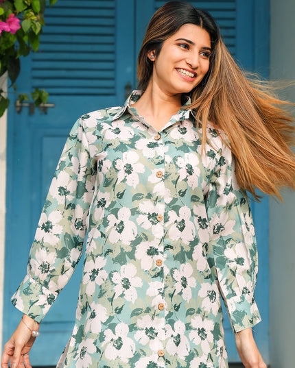 Off White Floral Printed Co-Ord Set