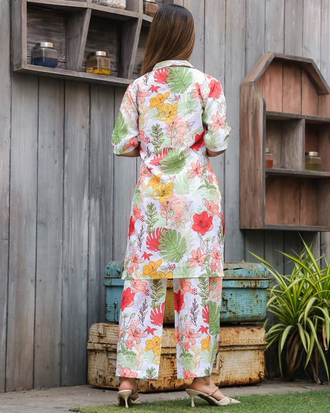 Off White Floral Printed Co-Ord Set