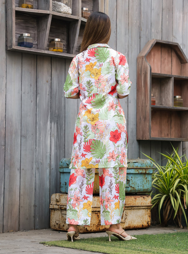 Off White Floral Printed Co-Ord Set