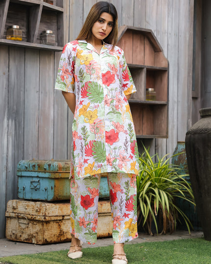 Off White Floral Printed Co-Ord Set