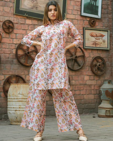 Off White Floral Printed Co-Ord Set