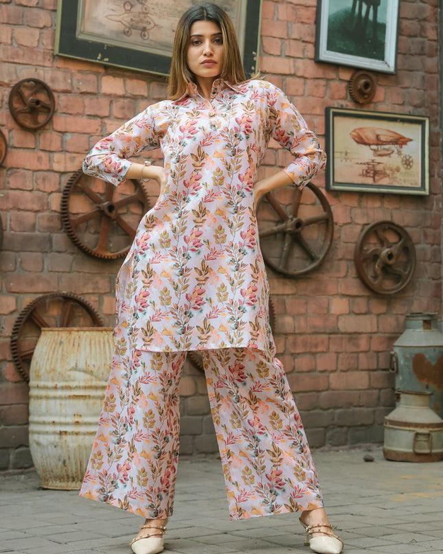 Off White Floral Printed Co-Ord Set