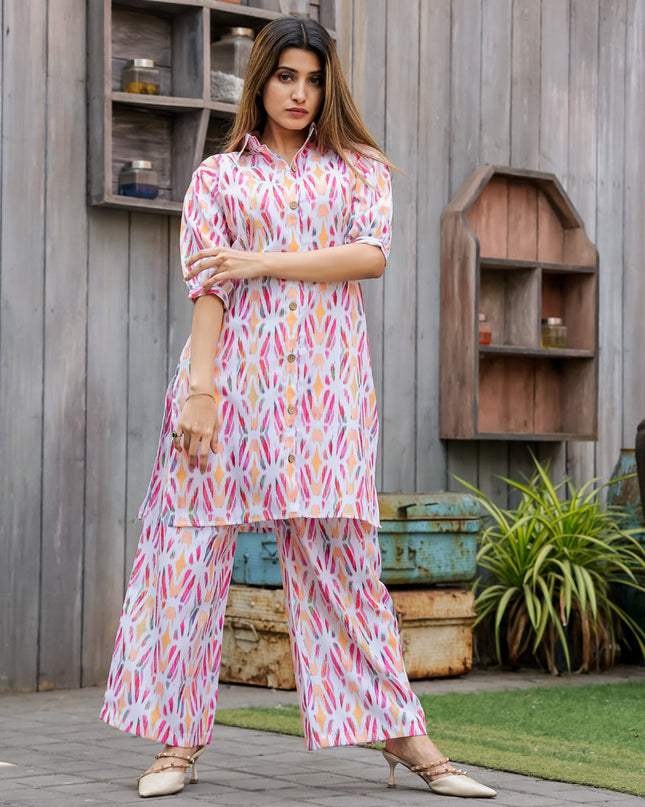 Whte Floral Printed Co-Ord Set