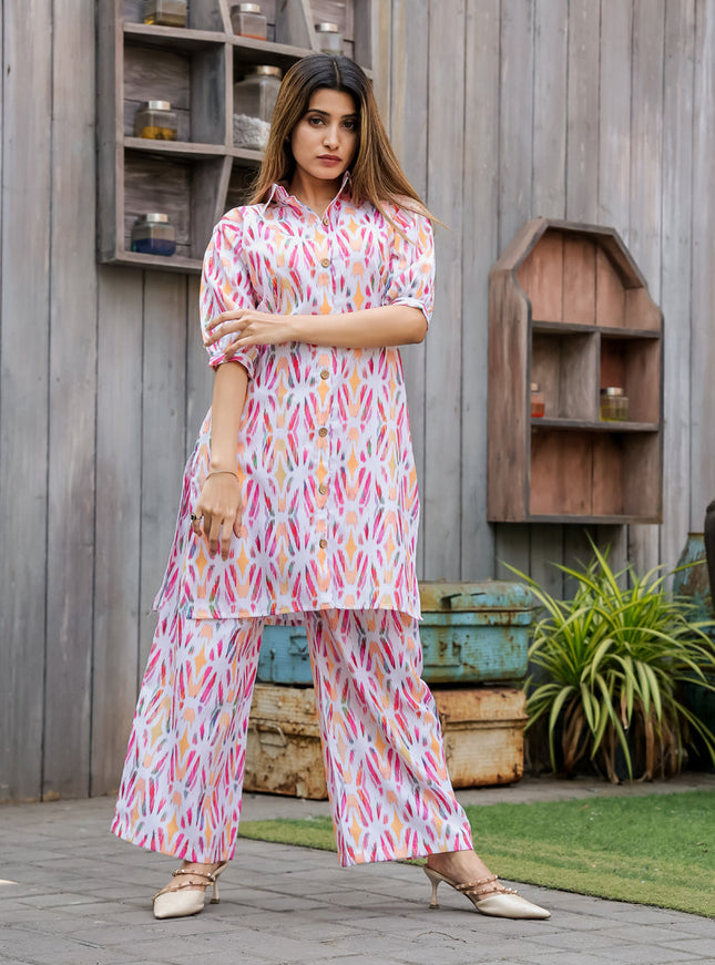 Whte Floral Printed Co-Ord Set