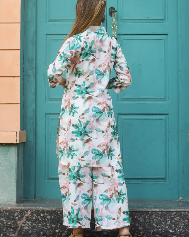 Off White Floral Printed Co-Ord Set