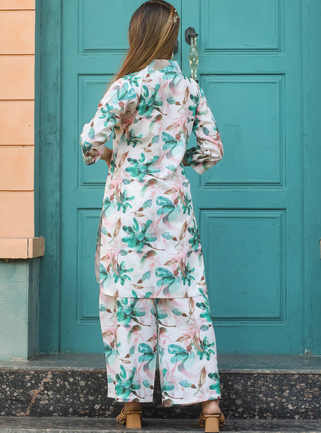 Off White Floral Printed Co-Ord Set