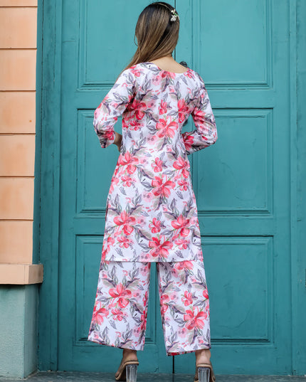 Off White Floral Printed Co-Ord Set