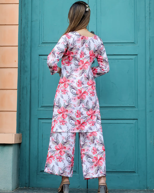 Off White Floral Printed Co-Ord Set