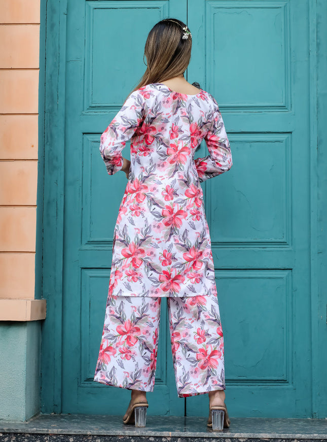 Off White Floral Printed Co-Ord Set