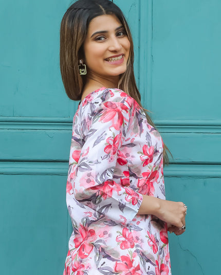 Off White Floral Printed Co-Ord Set