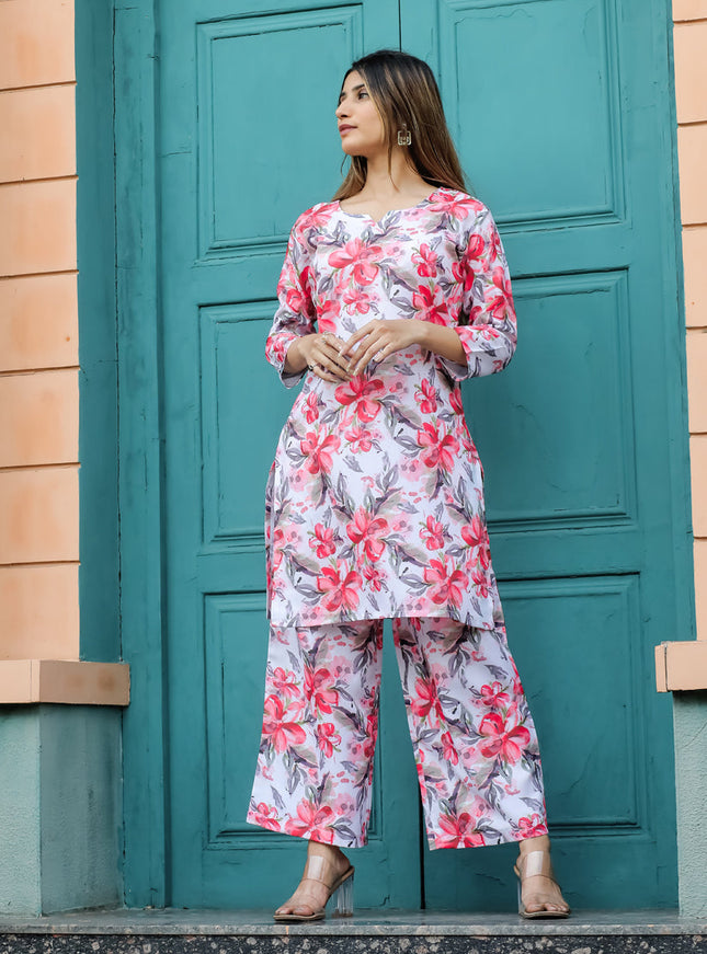 Off White Floral Printed Co-Ord Set