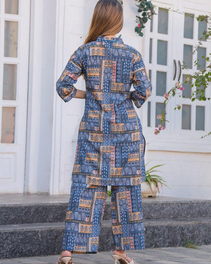 Navy Blue Floral Printed Co-Ord Set