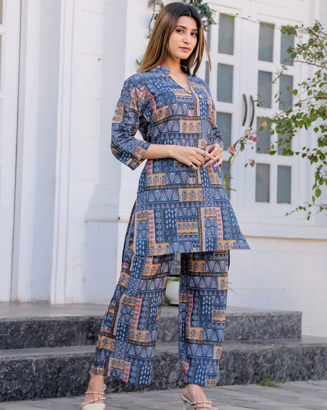 Navy Blue Floral Printed Co-Ord Set