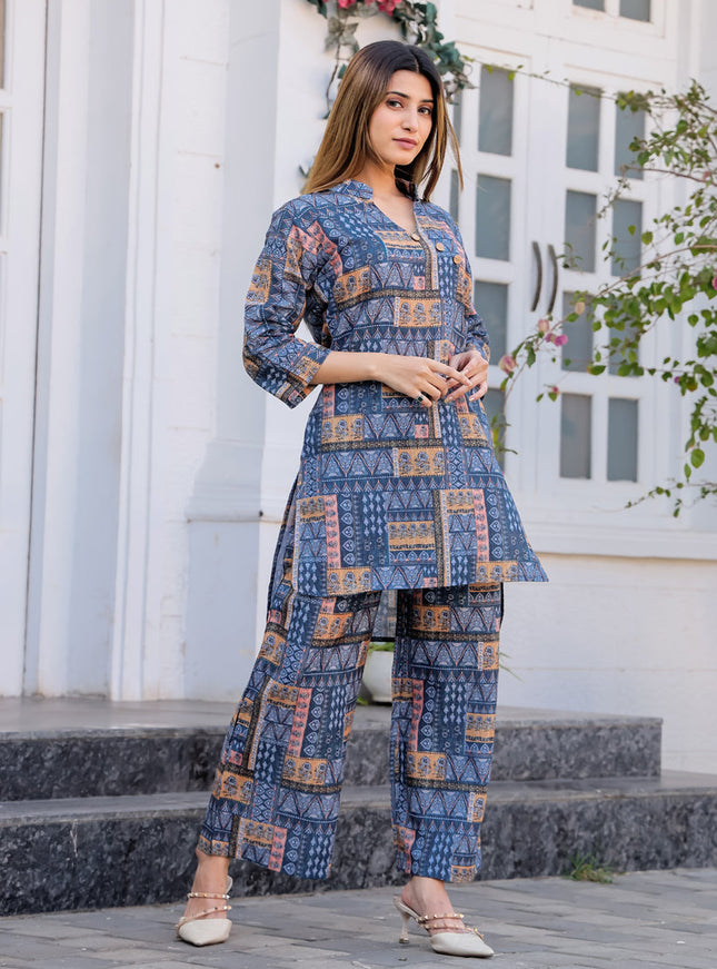 Navy Blue Floral Printed Co-Ord Set