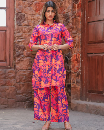 Purple Floral Printed Co-Ord Set