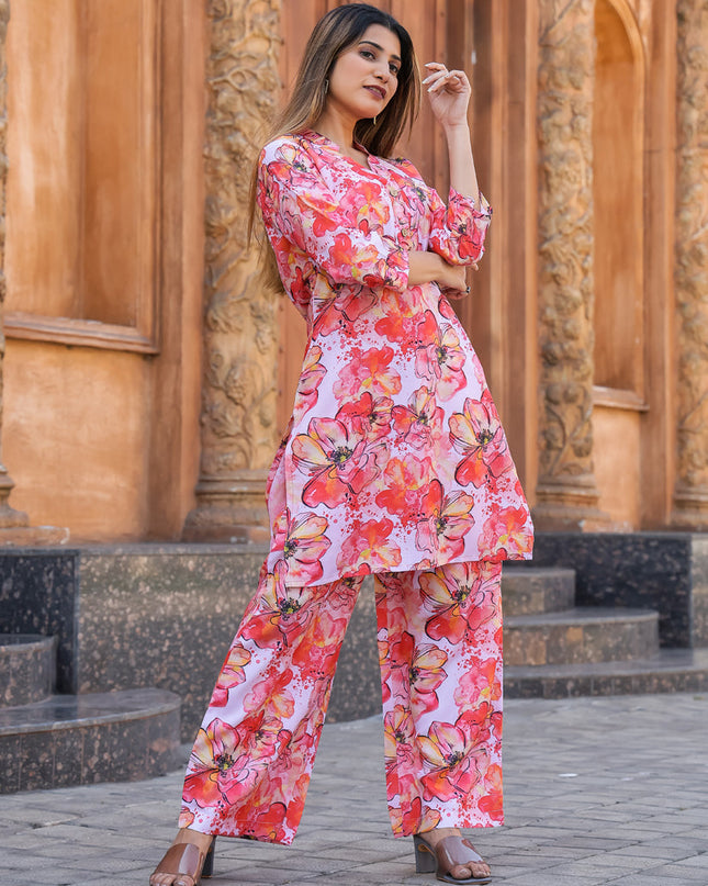 Red Floral Printed Co-Ord Set