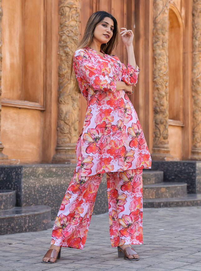 Red Floral Printed Co-Ord Set