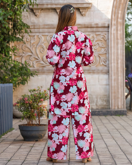 Maroon Floral Printed Co-Ord Set