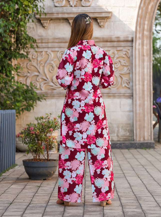 Maroon Floral Printed Co-Ord Set